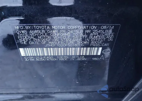 2015 Lexus Is 250 z USA, uszkodzony, nr VIN JTHCF1D20F5018005